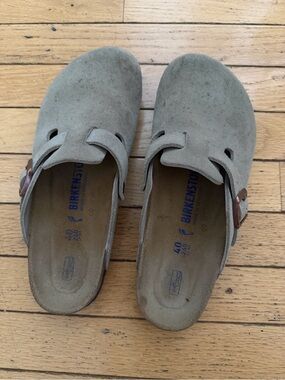 Birkenstock Taupe Suede Boston-Style Clogs
